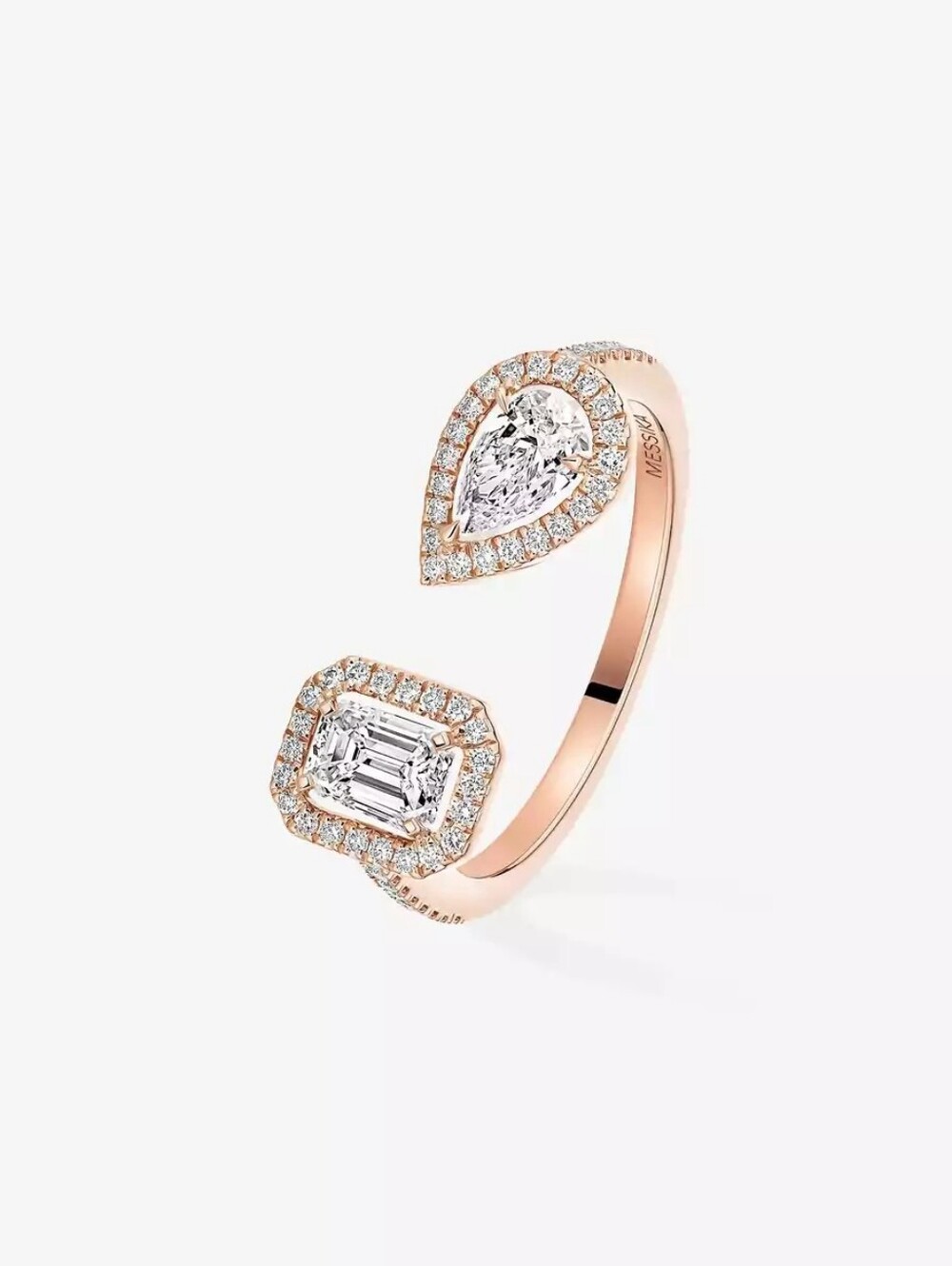 Messika Rose Gold Open Ring with Pear and Emerald-Cut Diamonds